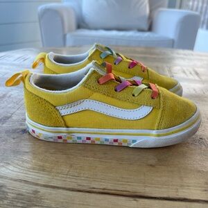 Vans Old SKOOL Yellow Colorway Rainbow Trim Low Top Elastic Lace Toddler 10